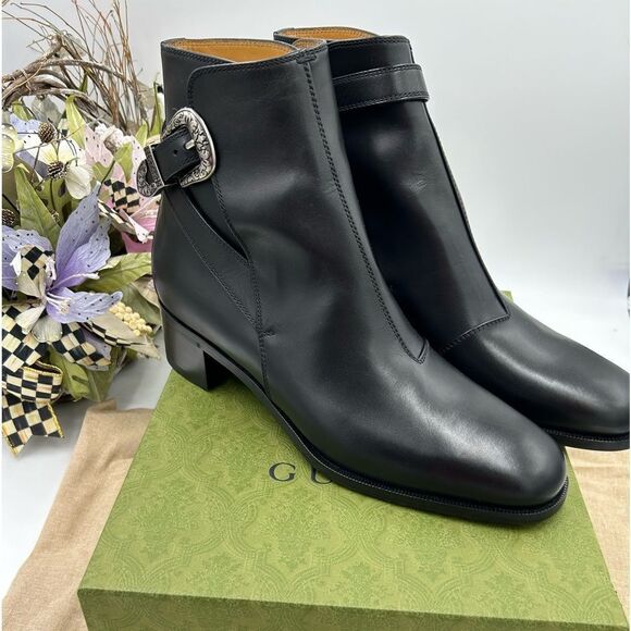 Men’s Gucci, leather ankle boots with buckle size 13 made in Italy - Picture 1 of 9